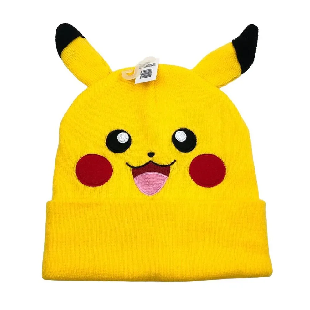 NEW Pokemon Pikachu Cuffed Beanie Knit Hat Yellow Youth Kids Boys Girls One Size